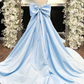 Simple A-Line Satin Blue Long prom Dress B628