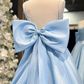 Simple A-Line Satin Blue Long prom Dress B628