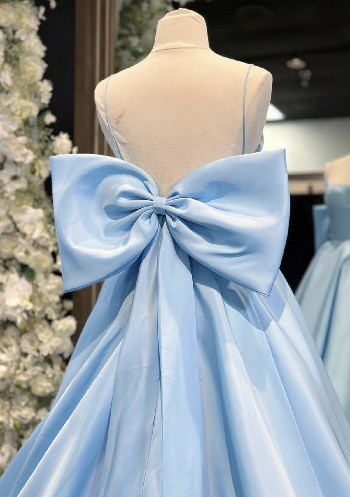Simple A-Line Satin Blue Long prom Dress B628