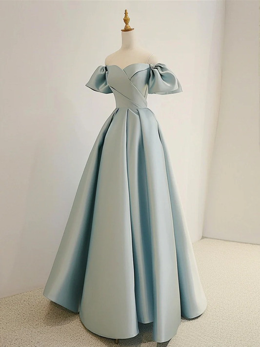 A-Line Sweetheart Neck Satin Blue Long Prom Dress B633