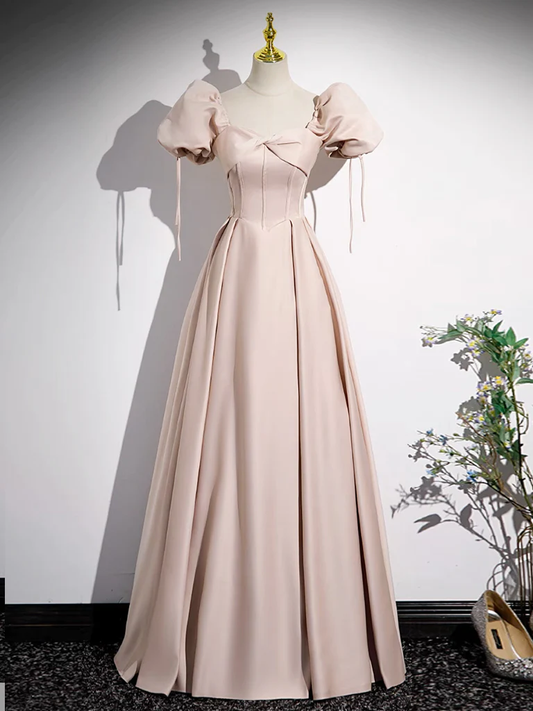 Simple A line Pink Satin Long Prom Dress B635