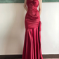 Wine Red Satin Straps Long Evening Dress Prom Dress B639