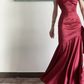 Wine Red Satin Straps Long Evening Dress Prom Dress B639