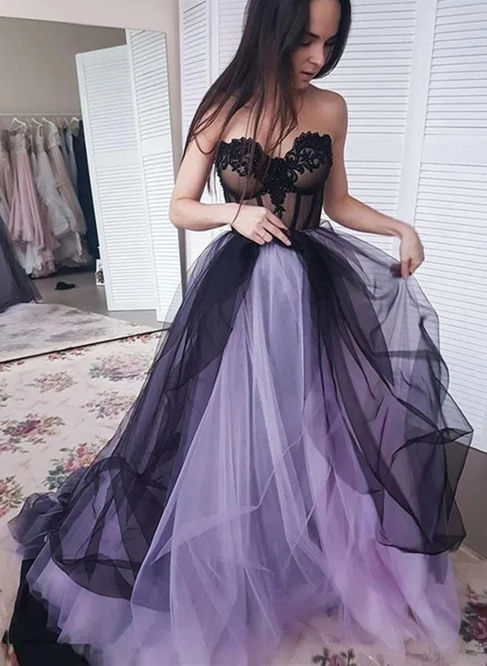 Light Purple Sweetheart Tulle Long Party Dress Prom Dresses B644