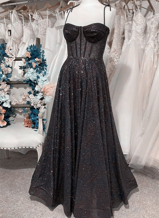 Simple Black Tulle A-line Long Prom Dress B650