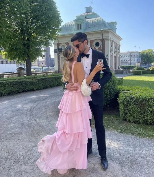 Charming A Line Halter Sleeveless Pink Long Backless Prom Dresses B763