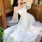 Simple A line Long Sleeves White Long Prom Dresses B768