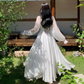 Simple A line Long Sleeves White Long Prom Dresses B768