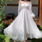 Simple A line Long Sleeves White Long Prom Dresses B768