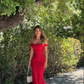 Vintage Sheath Off The Shoulder Red Satin Evening Dress Prom Dresses Birthday Outfits BD2520