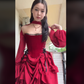 Elegant High Low Strapless Burgundy Satin Prom Dress Birthday Outfits With Sleeves C3533