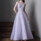 Sexy A Line Sleeveless Lilac Floral Long Prom Dress C01