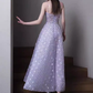 Sexy A Line Sleeveless Lilac Floral Long Prom Dress C01