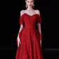 Robe de bal longue en dentelle rouge, ligne A, sexy, chérie, C05