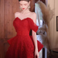 Robe de bal longue en dentelle rouge, ligne A, sexy, chérie, C05