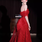 Robe de bal longue en dentelle rouge, ligne A, sexy, chérie, C05