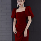 Sexy une ligne encolure carrée fente rouge longues robes de bal C06