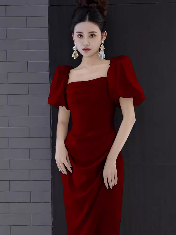 Sexy une ligne encolure carrée fente rouge longues robes de bal C06