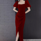 Sexy une ligne encolure carrée fente rouge longues robes de bal C06