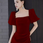 Sexy une ligne encolure carrée fente rouge longues robes de bal C06