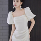 Sexy Une Ligne Encolure Carrée Fente Blanche Longue Robes De Bal C07