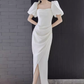 Sexy Une Ligne Encolure Carrée Fente Blanche Longue Robes De Bal C07