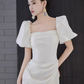 Sexy Une Ligne Encolure Carrée Fente Blanche Longue Robes De Bal C07