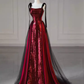 Robe de bal longue à paillettes bordeaux, ligne A simple, C100