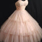 Vintage Pink Strapless Tulle Tea Length Short Homecoming Dress C1023