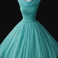 Vintage 1950s Blue Crew Cap Sleeves Mini Short Tulle Homecoming Dresses C1036