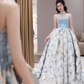 Robe de bal simple bleu Satin Floral longues robes de bal C103