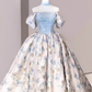 Robe de bal simple bleu Satin Floral longues robes de bal C103