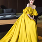 Robe de bal simple sans bretelles en satin jaune longues robes de bal C106