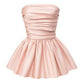 Unique A line Strapless Pink Satin Homecoming Dresses With Ruffles C1082