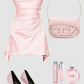 Modest Sheath Strapless Pink Satin Homecoming Dress 21st Birthday Outfit C1088