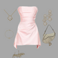 Modest Sheath Strapless Pink Satin Homecoming Dress 21st Birthday Outfit C1088