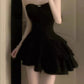 Modest Sheath Strapless Black Satin Homecoming Dress 21st Birthday Outfit C1090