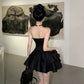 Modest Sheath Strapless Black Satin Homecoming Dress 21st Birthday Outfit C1090