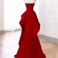 Modest Mermaid Strapless Red Satin Long Prom Dresses C10