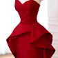 Modest Mermaid Strapless Red Satin Long Prom Dresses C10