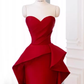 Modest Mermaid Strapless Red Satin Long Prom Dresses C10