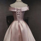 Cute Pink Satin Off Shoulder Cute Party Dress Homecoming Dresses Birthday Outfit C1102