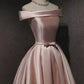 Cute Pink Satin Off Shoulder Cute Party Dress Homecoming Dresses Birthday Outfit C1102