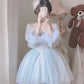 Baby Blue Balletcore Lace Bustier Dress Basque Waist Homecoming Dress Birthday Outfit C1109