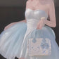 Baby Blue Balletcore Lace Bustier Dress Basque Waist Homecoming Dress Birthday Outfit C1109