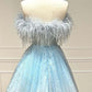 Strapless Blue Feather A-Line Short Homecoming Dress Birthday Outfit C1111