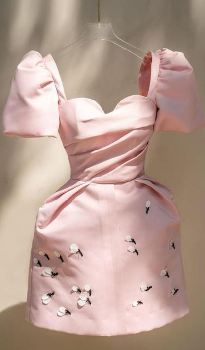 Robe de soirée courte rose, ligne A, mignonne, tenue d'anniversaire, C1118