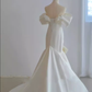 Vintage Mermaid Off The Shoulder Neckline White Long Wedding Dresses C111