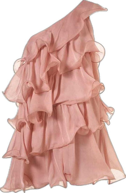 Robe de soirée Vintage en mousseline de soie rose, ligne A, asymétrique épaule dénudée, tenues de 18e anniversaire, C1123