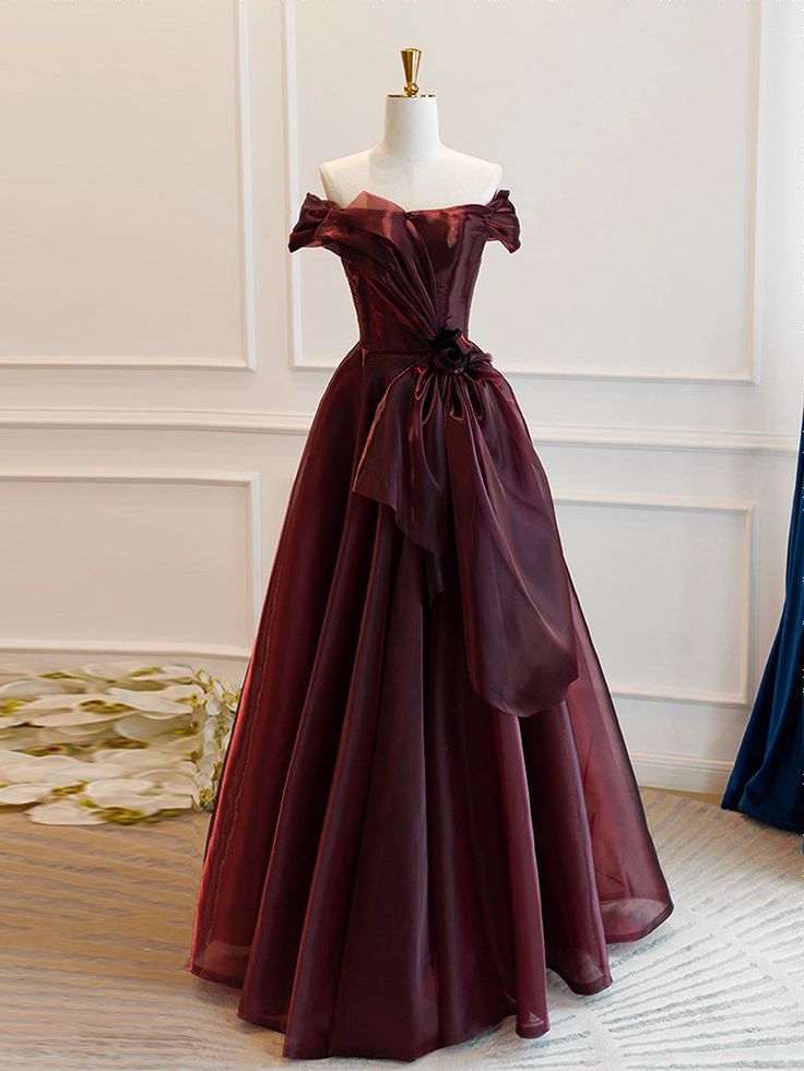 Vintage A-Line Burgundy Organza Burgundy Long Prom Dress C1146 BlingDress Vintage A-Line Burgundy Organza Burgundy Long Prom Dress C1146 BlingDress